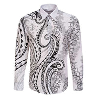 Polynesia Plumeria Lei Family Matching Off Shoulder Short Dress and Hawaiian Shirt White Curves Motif