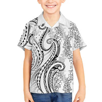 Polynesia Plumeria Lei Family Matching Off Shoulder Short Dress and Hawaiian Shirt White Curves Motif