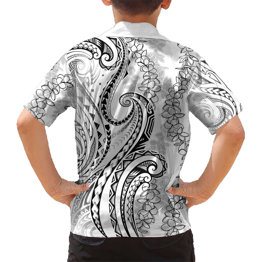 Polynesia Plumeria Lei Family Matching Short Sleeve Bodycon Dress and Hawaiian Shirt White Curves Motif LT7 - Polynesian Pride