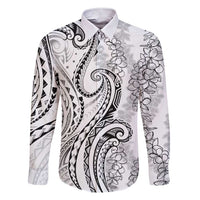 Polynesia Plumeria Lei Family Matching Short Sleeve Bodycon Dress and Hawaiian Shirt White Curves Motif LT7 Dad's Shirt - Long Sleeve White - Polynesian Pride