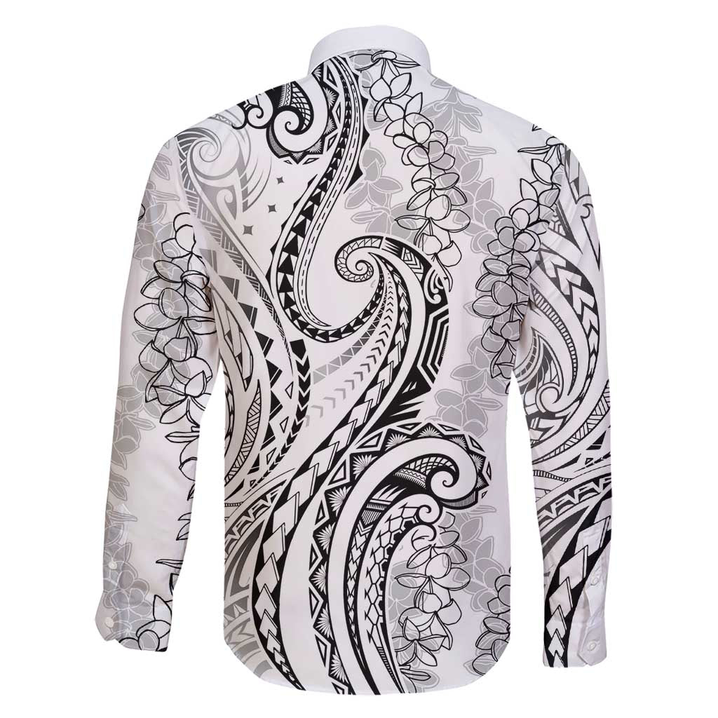 Polynesia Plumeria Lei Family Matching Short Sleeve Bodycon Dress and Hawaiian Shirt White Curves Motif LT7 - Polynesian Pride