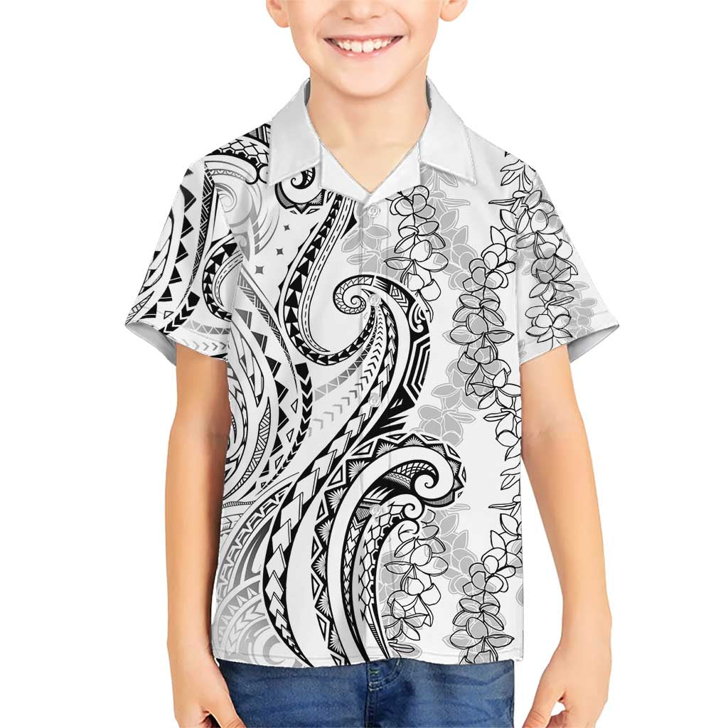 Polynesia Plumeria Lei Family Matching Short Sleeve Bodycon Dress and Hawaiian Shirt White Curves Motif LT7 Son's Shirt White - Polynesian Pride