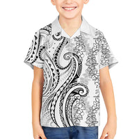 Polynesia Plumeria Lei Family Matching Short Sleeve Bodycon Dress and Hawaiian Shirt White Curves Motif LT7 Son's Shirt White - Polynesian Pride