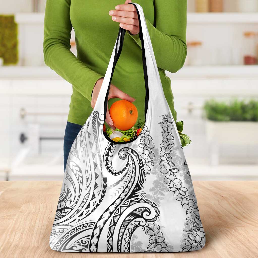Polynesia Plumeria Lei Grocery Bag White Curves Motif