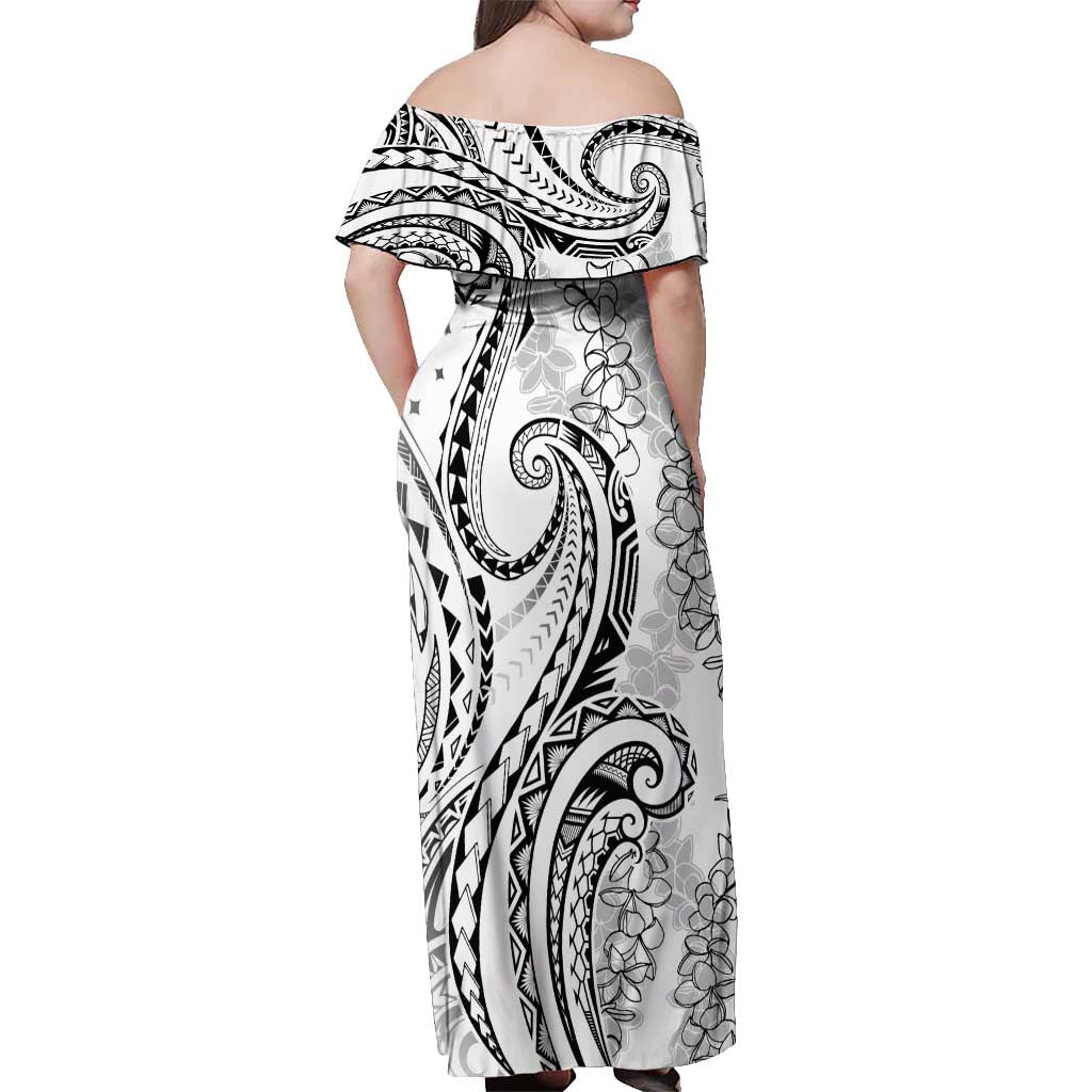 Polynesia Plumeria Lei Off Shoulder Maxi Dress White Curves Motif