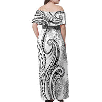 Polynesia Plumeria Lei Off Shoulder Maxi Dress White Curves Motif