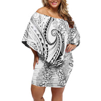 Polynesia Plumeria Lei Off Shoulder Short Dress White Curves Motif