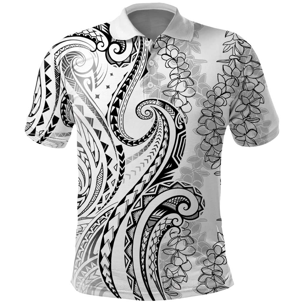 Polynesia Plumeria Lei Polo Shirt White Curves Motif