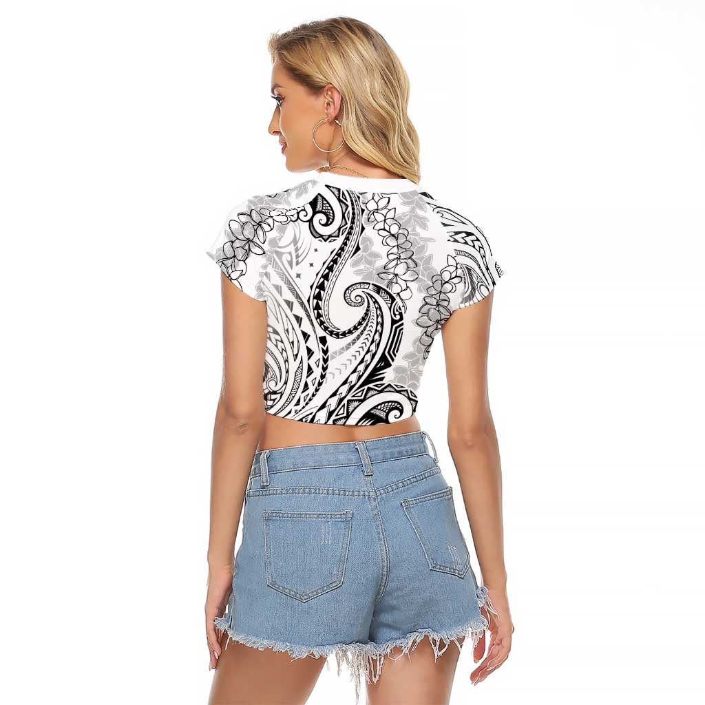 Polynesia Plumeria Lei Raglan Cropped T Shirt White Curves Motif