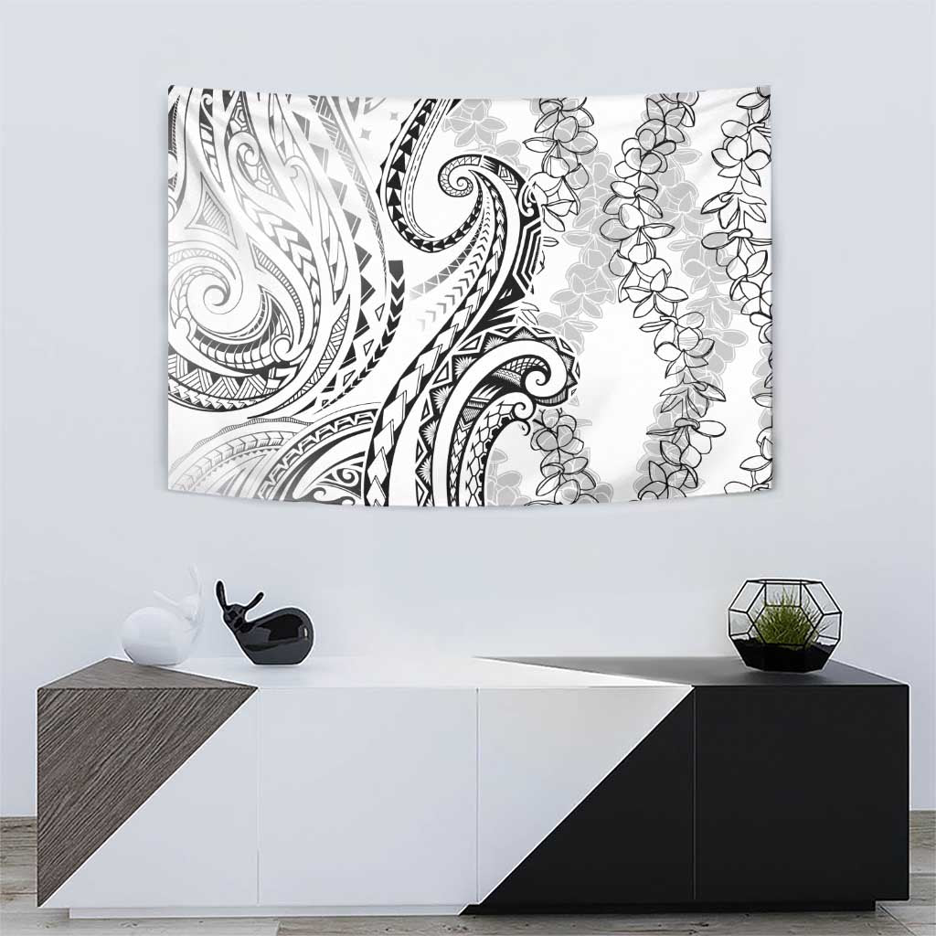 Polynesia Plumeria Lei Tapestry White Curves Motif