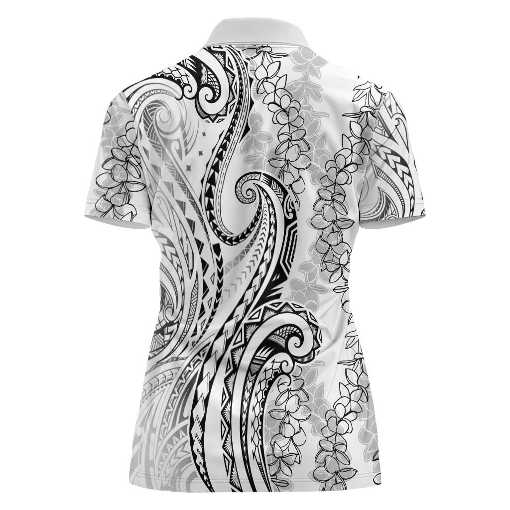 Polynesia Plumeria Lei Women Polo Shirt White Curves Motif LT7 - Polynesian Pride