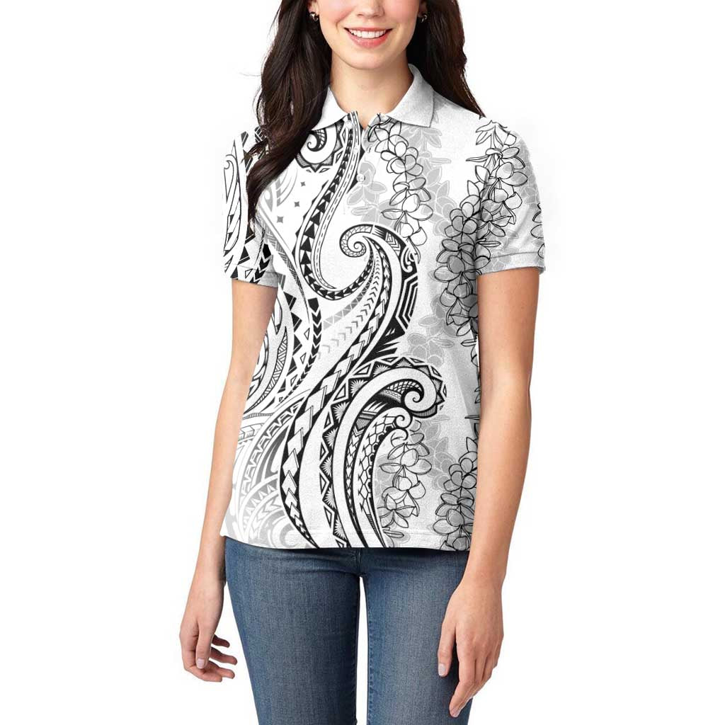 Polynesia Plumeria Lei Women Polo Shirt White Curves Motif LT7 - Polynesian Pride