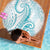 Polynesia Plumeria Lei Beach Blanket White Turquoise Curves Motif