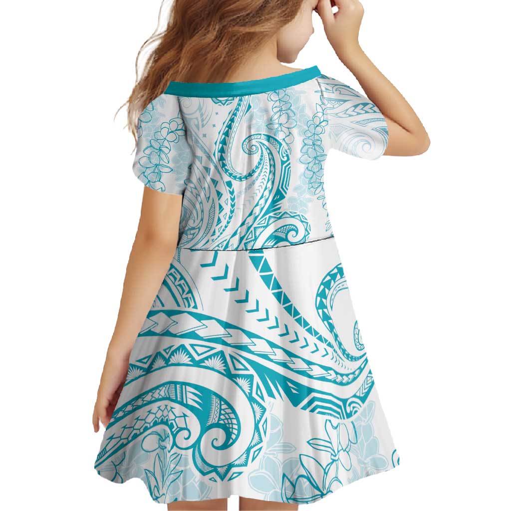 Polynesia Plumeria Lei Family Matching Mermaid Dress and Hawaiian Shirt White Turquoise Curves Motif LT7 - Polynesian Pride