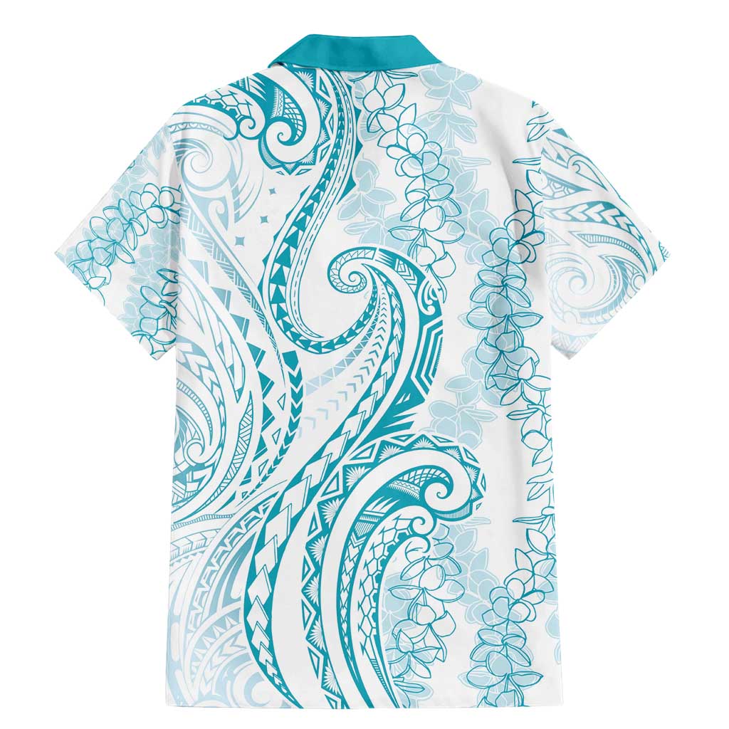 Polynesia Plumeria Lei Family Matching Mermaid Dress and Hawaiian Shirt White Turquoise Curves Motif LT7 - Polynesian Pride