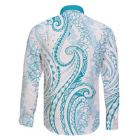 Polynesia Plumeria Lei Family Matching Off The Shoulder Long Sleeve Dress and Hawaiian Shirt White Turquoise Curves Motif LT7 - Polynesian Pride