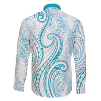 Polynesia Plumeria Lei Family Matching Off Shoulder Maxi Dress and Hawaiian Shirt White Turquoise Curves Motif LT7 - Polynesian Pride