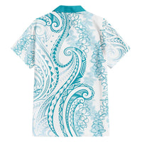 Polynesia Plumeria Lei Family Matching Puletasi and Hawaiian Shirt White Turquoise Curves Motif