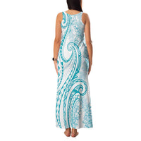 Polynesia Plumeria Lei Family Matching Tank Maxi Dress and Hawaiian Shirt White Turquoise Curves Motif LT7 - Polynesian Pride