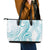 Polynesia Plumeria Lei Leather Tote Bag White Turquoise Curves Motif