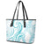 Polynesia Plumeria Lei Leather Tote Bag White Turquoise Curves Motif
