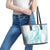 Polynesia Plumeria Lei Leather Tote Bag White Turquoise Curves Motif