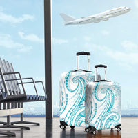 Polynesia Plumeria Lei Luggage Cover White Turquoise Curves Motif