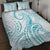 Polynesia Plumeria Lei Quilt Bed Set White Turquoise Curves Motif