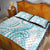 Polynesia Plumeria Lei Quilt Bed Set White Turquoise Curves Motif