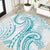 Polynesia Plumeria Lei Round Carpet White Turquoise Curves Motif