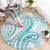 Polynesia Plumeria Lei Round Carpet White Turquoise Curves Motif