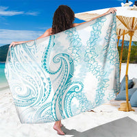 Polynesia Plumeria Lei Sarong White Turquoise Curves Motif