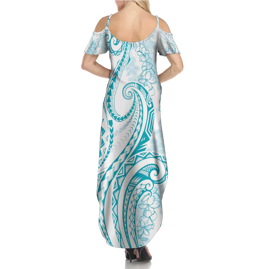 Polynesia Plumeria Lei Summer Maxi Dress White Turquoise Curves Motif
