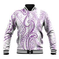 Polynesia Plumeria Lei Baseball Jacket White Violet Curves Motif