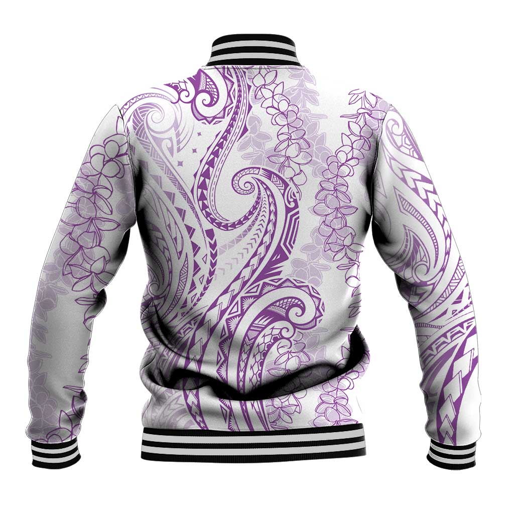Polynesia Plumeria Lei Baseball Jacket White Violet Curves Motif