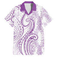 Polynesia Plumeria Lei Family Matching Long Sleeve Bodycon Dress and Hawaiian Shirt White Violet Curves Motif LT7 Dad's Shirt - Short Sleeve Violet - Polynesian Pride