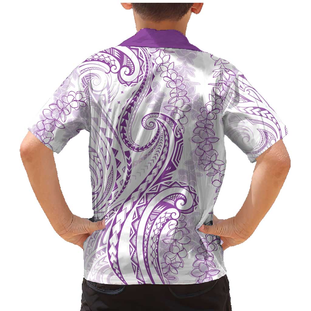 Polynesia Plumeria Lei Family Matching Mermaid Dress and Hawaiian Shirt White Violet Curves Motif LT7 - Polynesian Pride