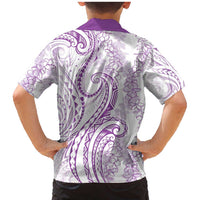 Polynesia Plumeria Lei Family Matching Mermaid Dress and Hawaiian Shirt White Violet Curves Motif LT7 - Polynesian Pride