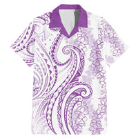 Polynesia Plumeria Lei Family Matching Mermaid Dress and Hawaiian Shirt White Violet Curves Motif LT7 Dad's Shirt - Short Sleeve Violet - Polynesian Pride