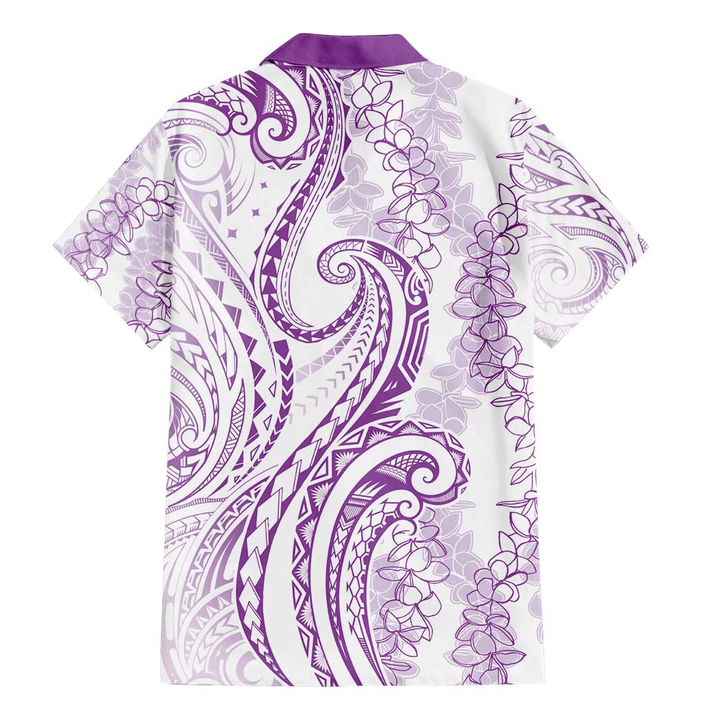 Polynesia Plumeria Lei Family Matching Mermaid Dress and Hawaiian Shirt White Violet Curves Motif LT7 - Polynesian Pride