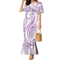 Polynesia Plumeria Lei Family Matching Mermaid Dress and Hawaiian Shirt White Violet Curves Motif LT7 Mom's Dress Violet - Polynesian Pride