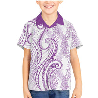 Polynesia Plumeria Lei Family Matching Mermaid Dress and Hawaiian Shirt White Violet Curves Motif LT7 Son's Shirt Violet - Polynesian Pride