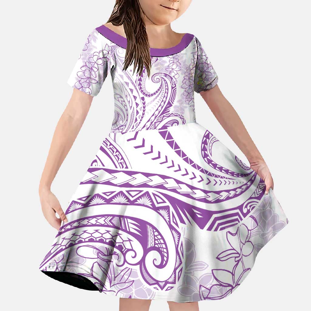 Polynesia Plumeria Lei Family Matching Off Shoulder Maxi Dress and Hawaiian Shirt White Violet Curves Motif