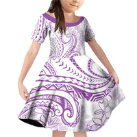 Polynesia Plumeria Lei Family Matching Off Shoulder Short Dress and Hawaiian Shirt White Violet Curves Motif LT7 Daughter's Dress Violet - Polynesian Pride