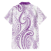 Polynesia Plumeria Lei Family Matching Off Shoulder Short Dress and Hawaiian Shirt White Violet Curves Motif LT7 - Polynesian Pride