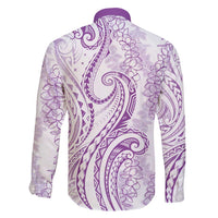 Polynesia Plumeria Lei Family Matching Short Sleeve Bodycon Dress and Hawaiian Shirt White Violet Curves Motif LT7 - Polynesian Pride
