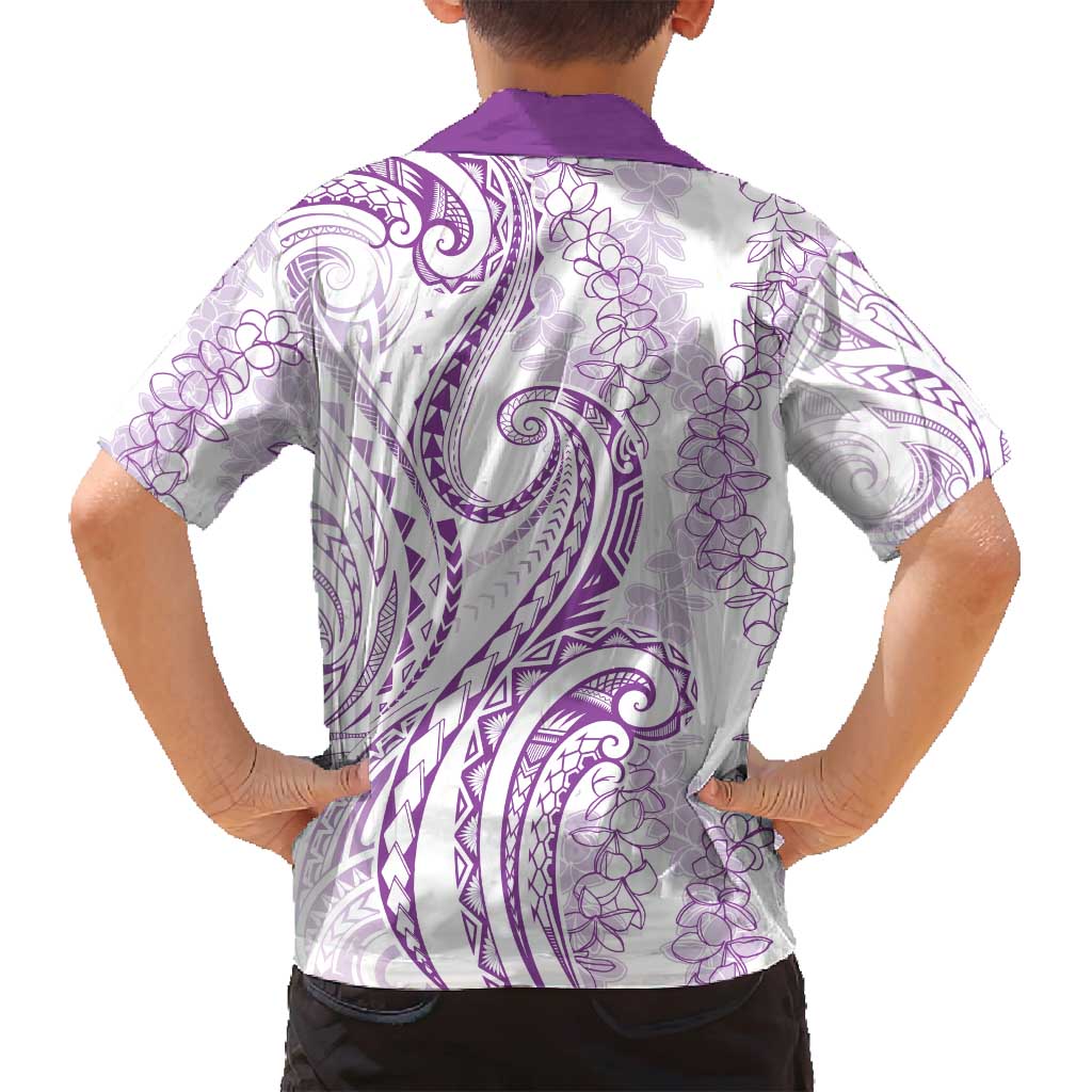 Polynesia Plumeria Lei Family Matching Tank Maxi Dress and Hawaiian Shirt White Violet Curves Motif LT7 - Polynesian Pride