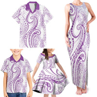 Polynesia Plumeria Lei Family Matching Tank Maxi Dress and Hawaiian Shirt White Violet Curves Motif LT7 - Polynesian Pride