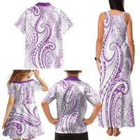 Polynesia Plumeria Lei Family Matching Tank Maxi Dress and Hawaiian Shirt White Violet Curves Motif LT7 - Polynesian Pride