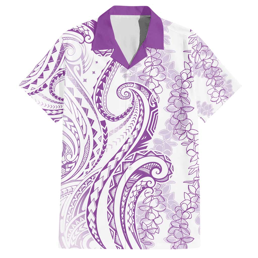 Polynesia Plumeria Lei Hawaiian Shirt White Violet Curves Motif